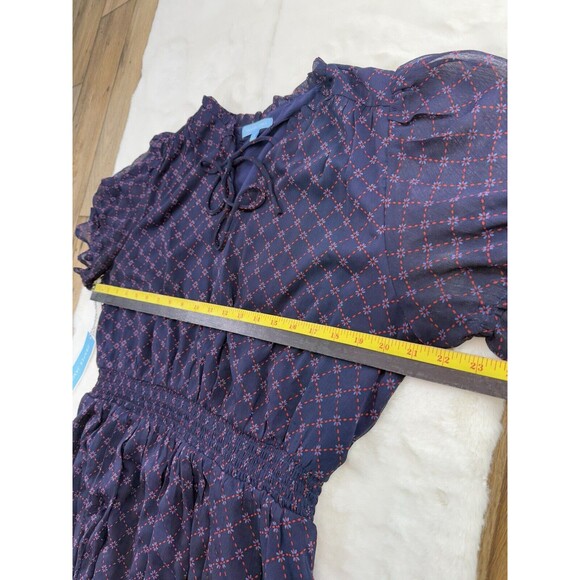 Draper James Hem Dress size L Elbow puffed Sleeve pockets smocked waist Bandana - Picture 14 of 16